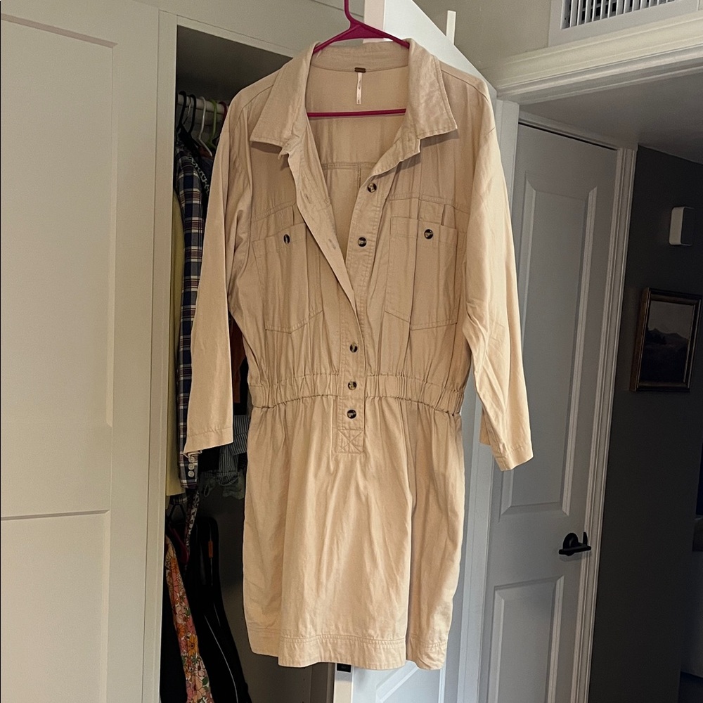 Free People Women's Beige Button-Up Dress